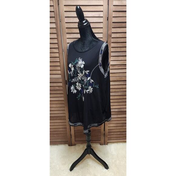 Avenue Womens 22/24 Black Mesh Embroidered Floral Sleeveless Business Casual Top - Picture 4 of 7